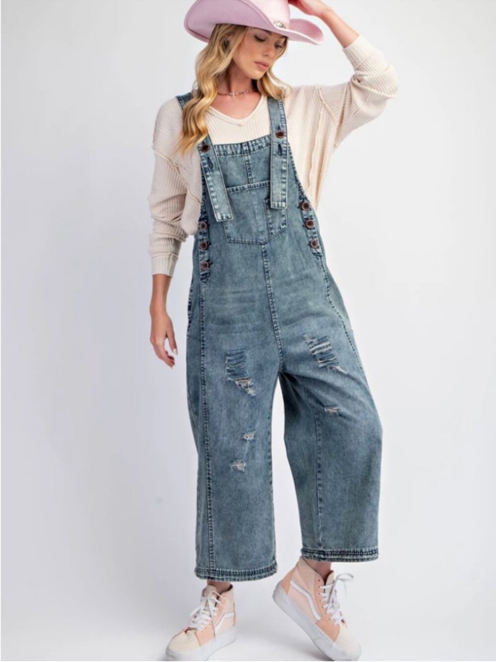Easel Los Angeles Distressed Denim Jumpsuit